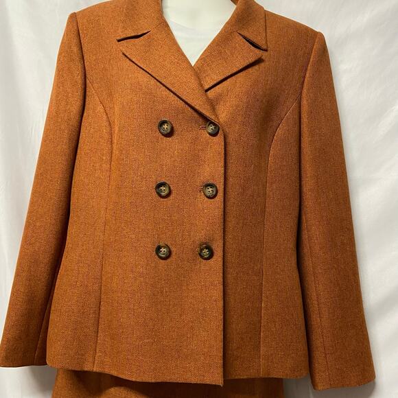 Le Suit Skirt Suit 2 Piece Size 14 Rusty Brown Spice Rhone Weave Business - Picture 4 of 11